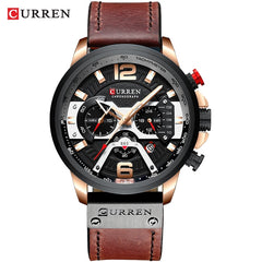 Military Chronograph Watch Leather Strap