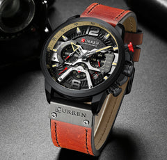 Military Chronograph Watch Leather Strap