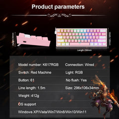 Mini RGB Lit Gaming Keyboard Mechanical Wired