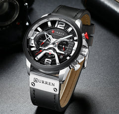 Military Chronograph Watch Leather Strap