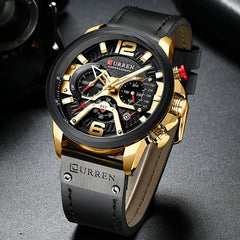 Military Chronograph Watch Leather Strap