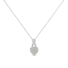 1/3 ct. tw Genuine Diamond Ribbon Halo Heart Pendant Necklace .925 Sterling Silver (I-J Color/ I2-I3 Clarity) 18" Necklace