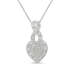 1/3 ct. tw Genuine Diamond Ribbon Halo Heart Pendant Necklace .925 Sterling Silver (I-J Color/ I2-I3 Clarity) 18" Necklace