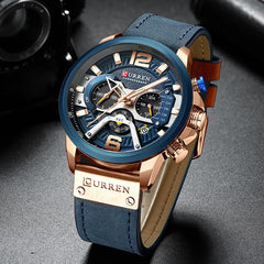 Military Chronograph Watch Leather Strap