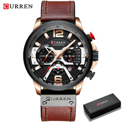 Military Chronograph Watch Leather Strap