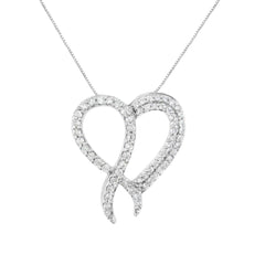 1 ct. tw Genuine Diamond Heart Ribbon Pendant Necklace .925 Sterling Silver (I-J Clarity  I2-I3 Color) 18' Necklace